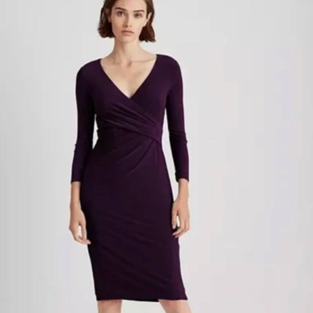 Lauren Ralph Lauren Women’s 3/4 Sleeve Ruched Jersey Dress 0P - Raisin